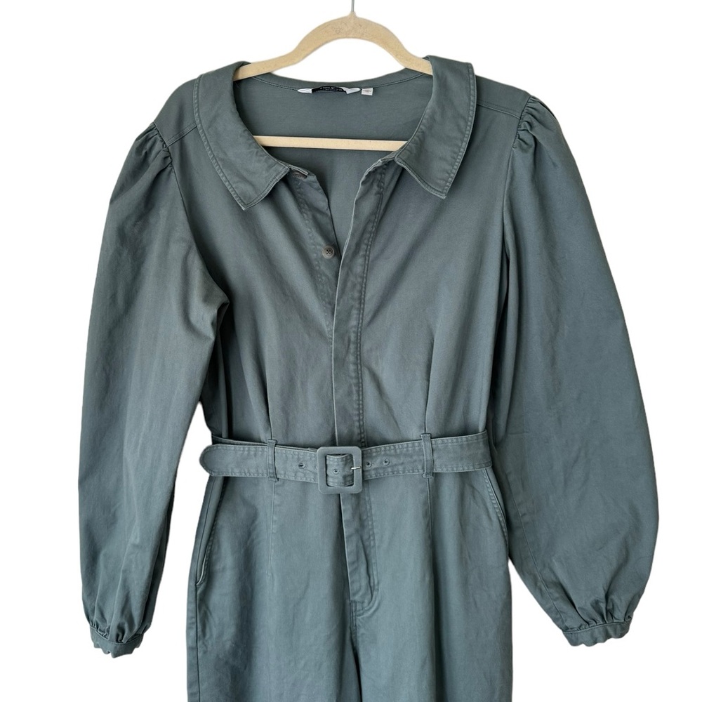 & Other Stories Green Belted Long-Sleeve Cotton Jumpsuit - Picture 5 of 7